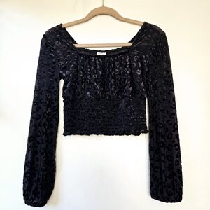 SelfieCropped Long-Sleeve Velvet Burnout Top - Black